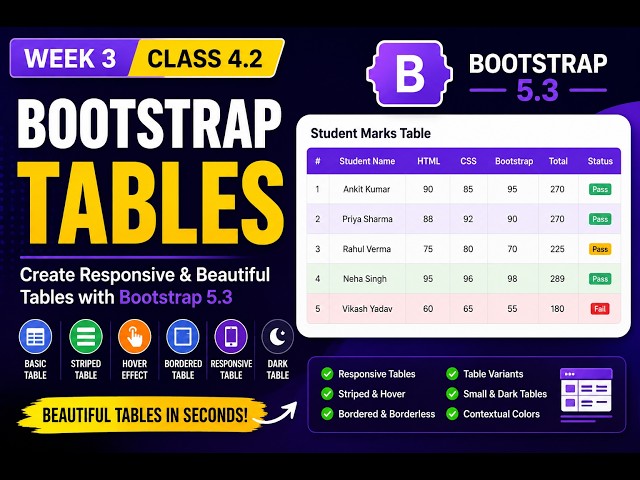 Learn Bootstrap Tables | All Table Classes Explained | Beginner to Advanced