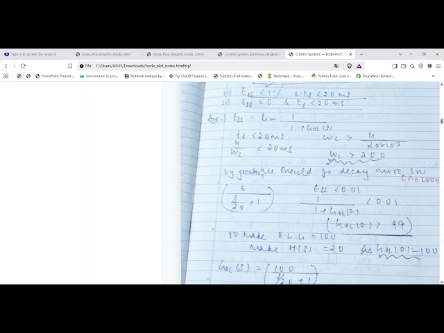 Control Systems — Bode Plot Compensator Design Hinglish Notes