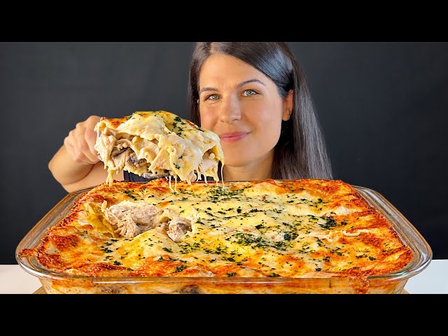 CREAMY CHICKEN MUSHROOM LASAGNA | MUKBANG | ASMR | EATING SOUNDS