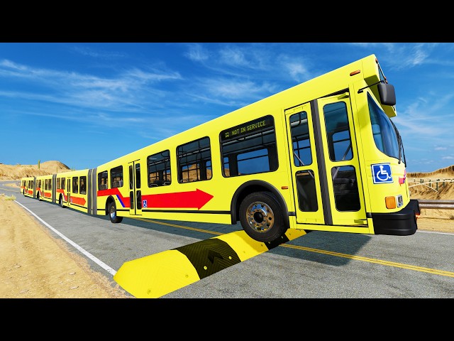 Long Bus, City Bus, School Bus Vs Massive Speed Bumps #11 - BeamNG.Drive