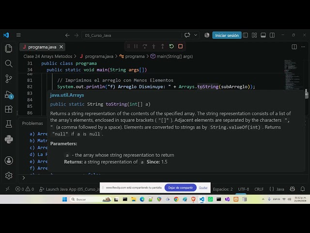 Curso de Java Clase 24 Métodos de los Arreglos | Escuela libre de Programación
