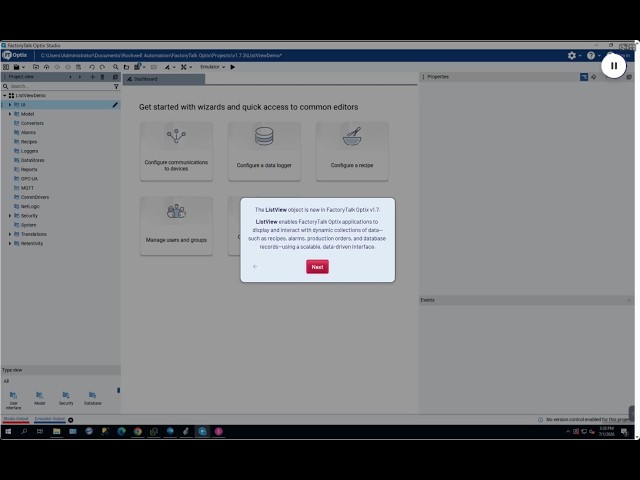 FactoryTalk Optix - ListView Configuration