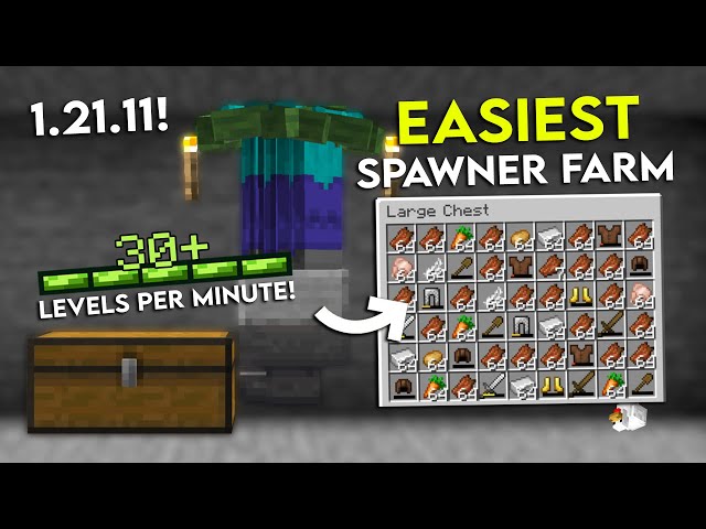 NEW MINECRAFT 1.21.11 MOB SPAWNER XP FARM TUTORIAL | 2500+ Drops Per Hour - Easy and Efficient