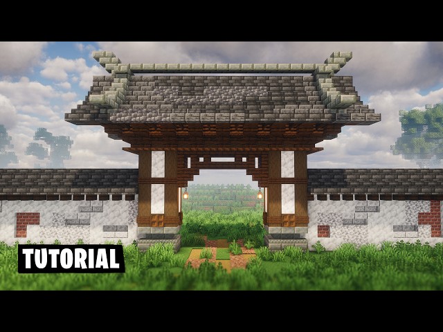 How to Build a Japanese Gate and Wall in Minecraft - Tutorial