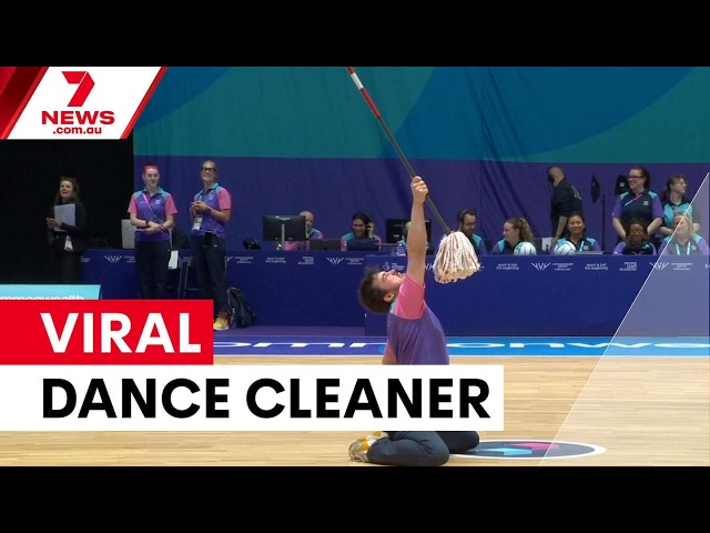 Commonwealth Games cleaner goes viral for dance moves | 7NEWS