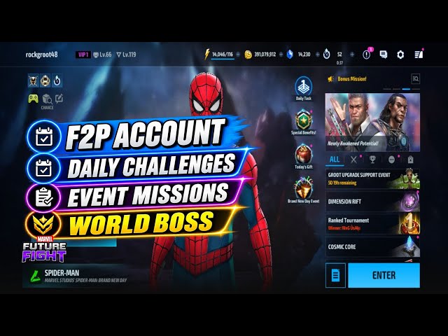 F2P livestream marvel future fight - shadowland manual play, event missions challenges tier list D7