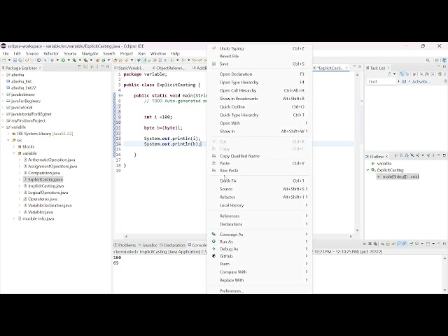 java for beginners in Amharic; Explicit casting