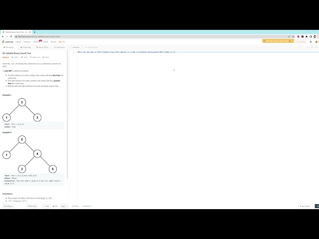 98. Validate Binary Search Tree - JavaScript - One Line