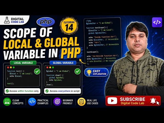 PHP Local & Global Variables Tutorial in Hindi | PHP Tutorial #14 | Scope of Variables for Beginners