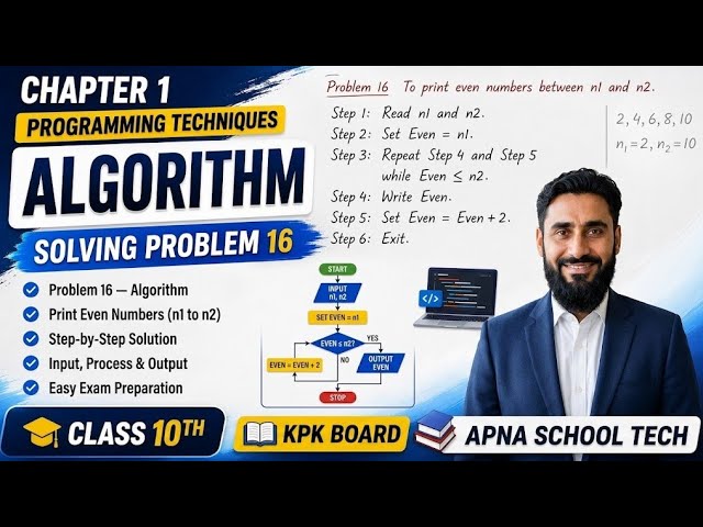Algorithm Problem 16 | Chapter 1 Programming Techniques | Class 10 KPK Board | Apna School Tec