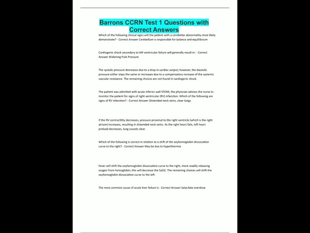 Barrons CCRN Test 1 Questions with Correct Answers210