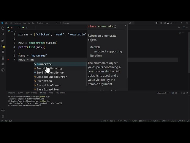 Learn Python: Enumerate function #34