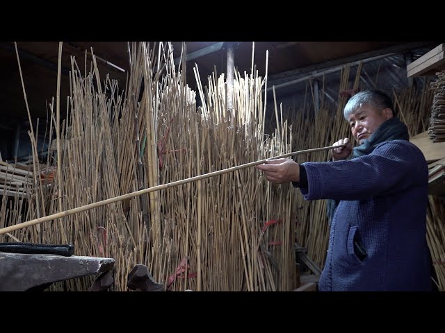 Mass Production Process of Handmade Bamboo Fishing Rods. Wood Working Artisan in Korea.