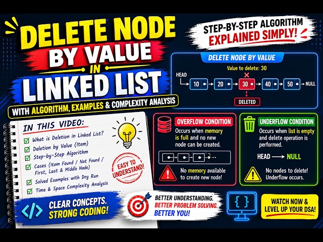 Lecture 23 Master Linked List Deletion | Delete Node by Value | Algorithm & Examples | DSA Tutorial