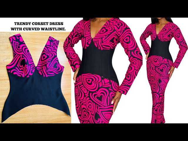 How to Sew a Stylish Corset Dress with a Trendy Curved waistline.