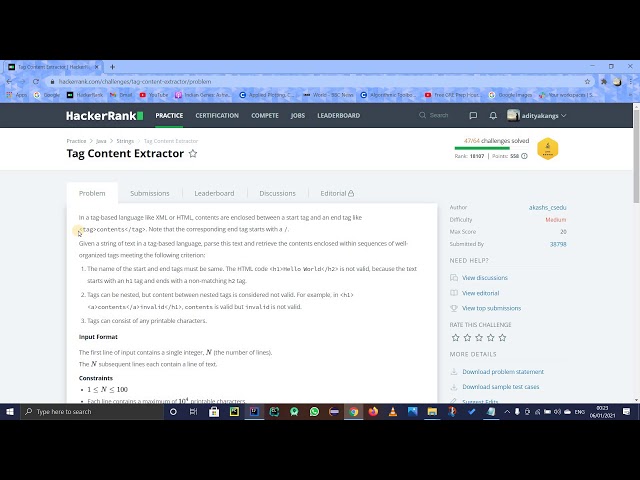 TAG CONTENT EXTRACTOR | HACKERRANK SOLUTION | JAVA STRINGS USING REGEX