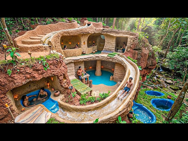250 Days Building a $1M Luxury Cliff Villa with Hidden Hot Spring Bath House Using Primitive Tools