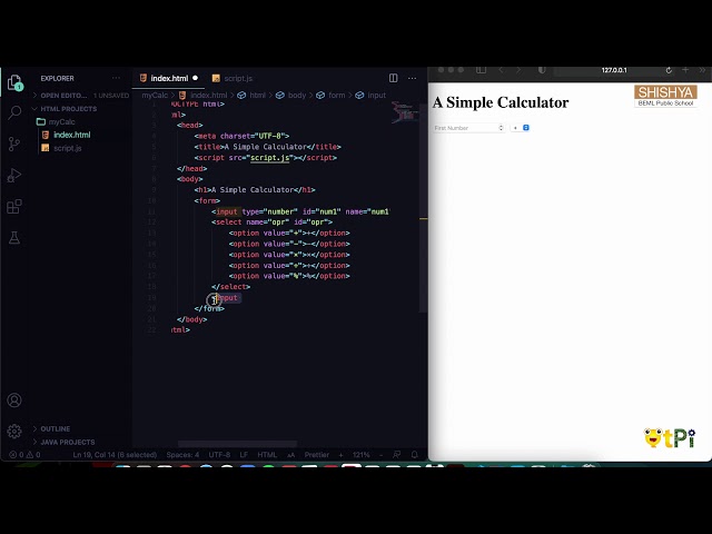 Java Script, Simple calculator Project by Santhosh Kumarn I Learn coding & Robotics with QtPi