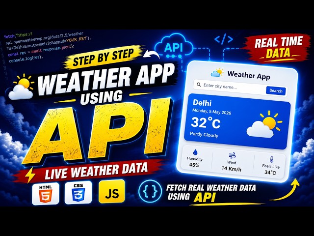 Build a Weather App Using API 🌦️ | HTML CSS JavaScript | OpenWeather API Project | Beginner Tutorial