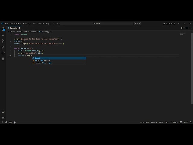 How to create a dice rolling simulator in python using while loop? (For beginners)