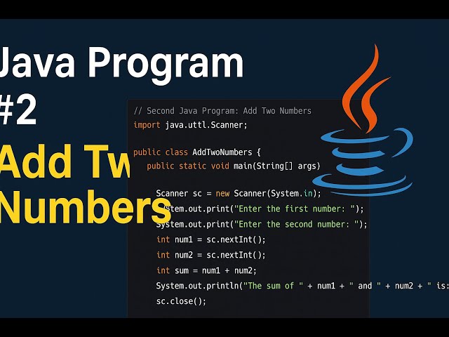 Java Program #2 – Add Two Numbers Step-by-Step | Code on Screen
