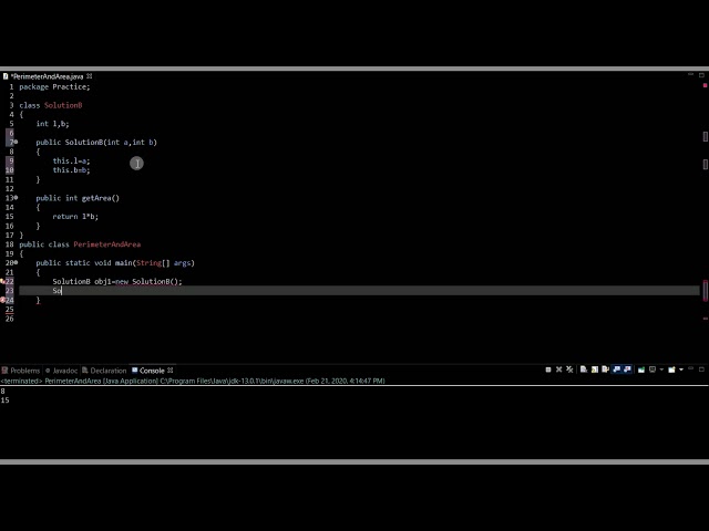 Java Program Tutorial using Constructor and Getter method to find the area of rectangle