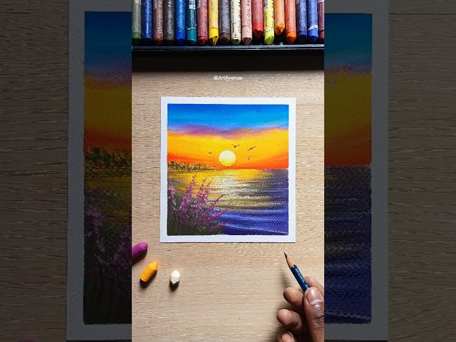 ✨🌅Easy Oil Pastel Sunset Painting #painting #oilpastel #shorts #tutorial