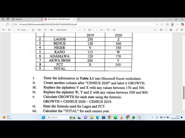 BECE 2025 ICT PRACTICAL (JUNIOR WAEC) Microsoft Excel