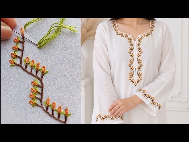 Unique Simple BorderLine Stitch for Beginners|Hand Embroidery Tracking Design|neck border embroidery