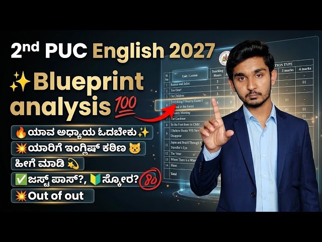 2nd PUC English Blueprint 2027 | How to Score 80/80 Marks Fixed Strategy 💯