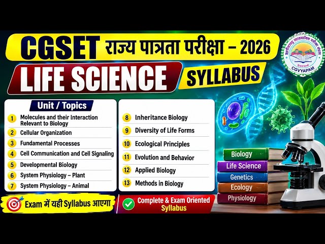 CGSET 2026 Life Science Complete Syllabus | Unit Wise Detailed Analysis