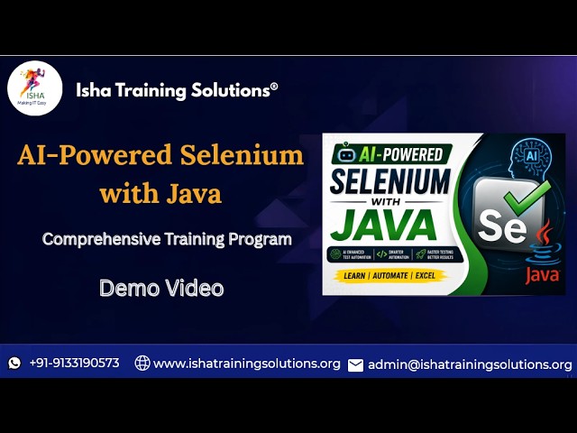 Selenium with java Demo On 8th July 2026.Pls contact or WhatsApp us on +91-9133190573 to enroll.