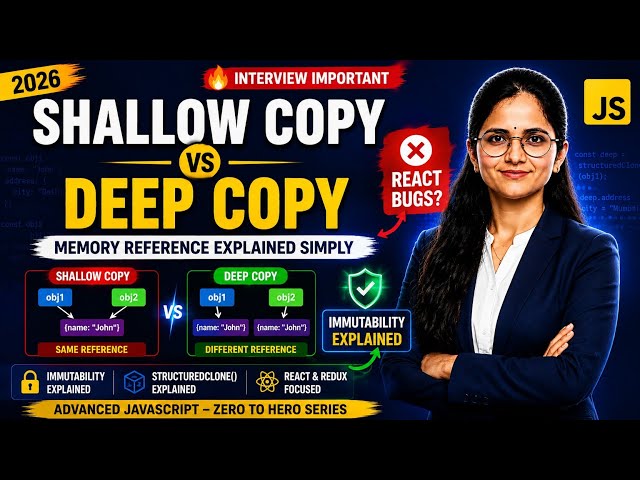 JavaScript Shallow Copy vs Deep Copy Explained | Memory Reference & Immutability Complete Guide |