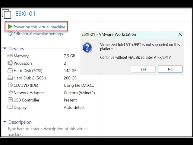 Virtualized Intel VT-x/EPT is not supported on this platform - Virtualisation Imbriquée