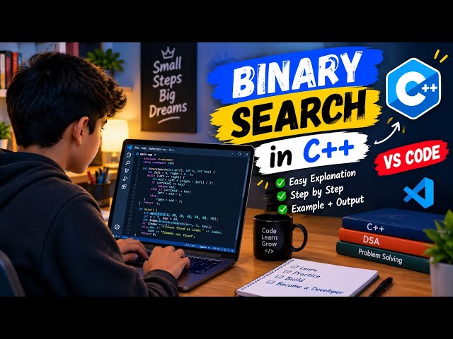 Binary Search in C++ | C++ Binary Search Program in VS Code | DSA for Beginners 🔥