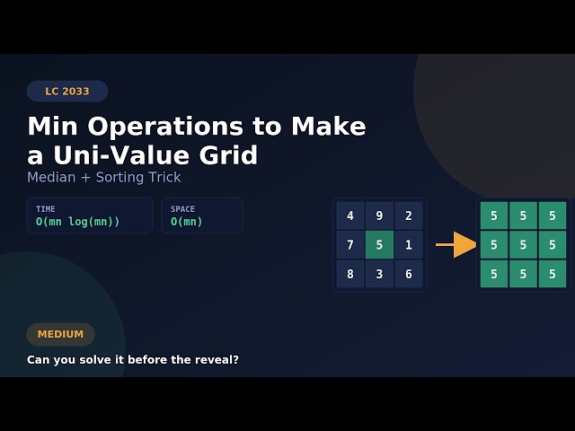 LeetCode 2033 - Minimum Operations to Make a Uni-Value Grid | Sorting | DSA