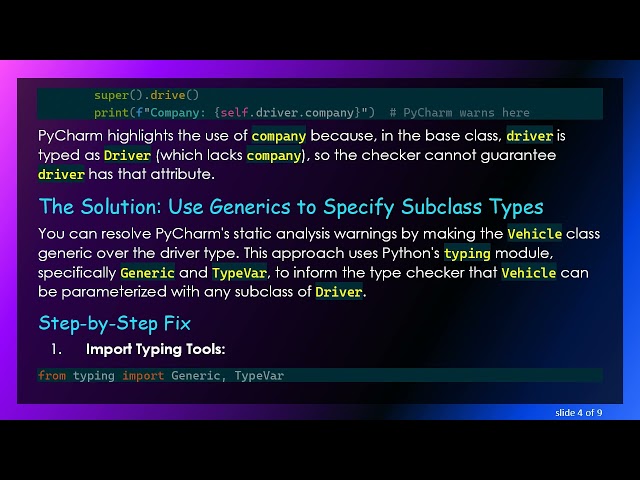 Resolving PyCharm Static Analysis Issues with Subclass Types Using Generics in Python