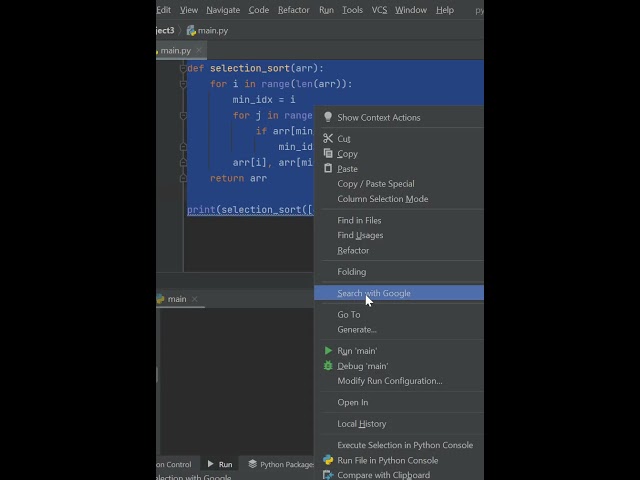 selection sort using python with example