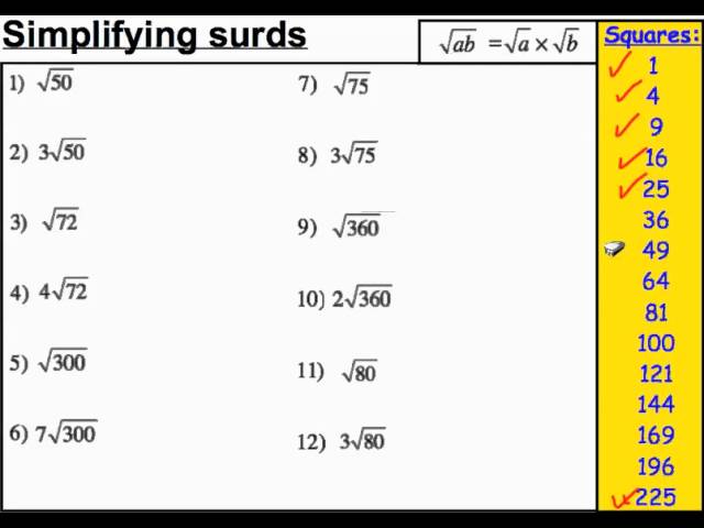 Simplifying surds