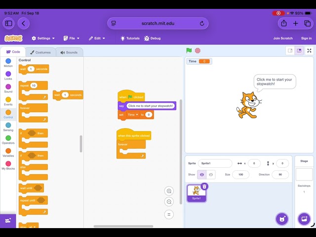 Stopwatch in Scratch