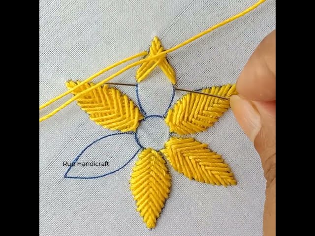 Elegant Fishbone Stitch Flower Embroidery !! Flower Pattern Embroidery Work, #bordado #viralvideo