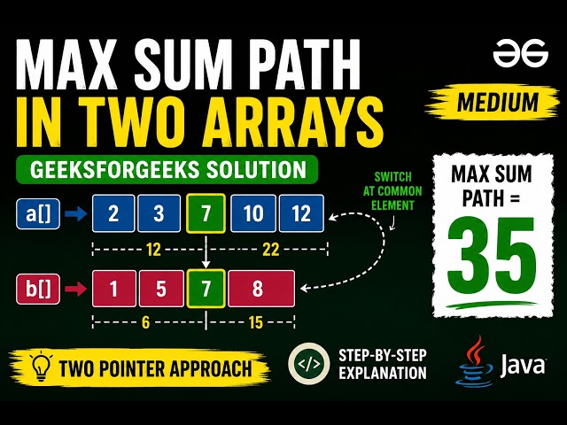 Max Sum Path in Two Arrays | GeeksforGeeks Solution in Java | Two Pointer Approach