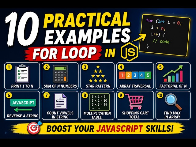 JavaScript For Loop Practice Questions | Top 10 Coding Questions for Beginners | JS Tutorial 2026