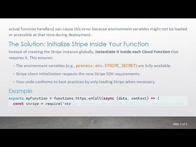 Fixing Neither apiKey nor config.authenticator provided Error When Using Stripe with Firebase Funct