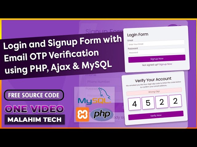 Build and Deploy Login and Register form with email OTP verification using Html,CSS,JavaScript & Php