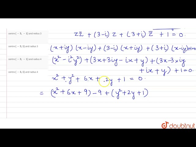 z` bar(z)+(3-i)z+(3+i)bar(z)+1=0` represents a circle with