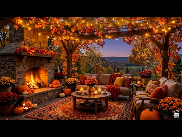 Warm Autumn Escape 🍂 Gentle Jazz Piano & Crackling Fireplace Sounds