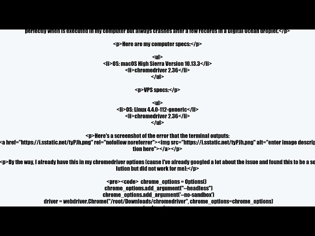 Selenium Python crashes when running on Ubuntu VPSvideo