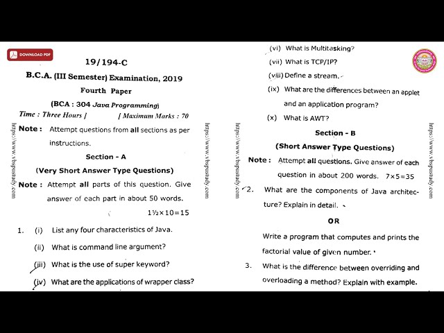 BCA 3RD SEM JAVA PROGRAMMING C 2019 | VBSPU