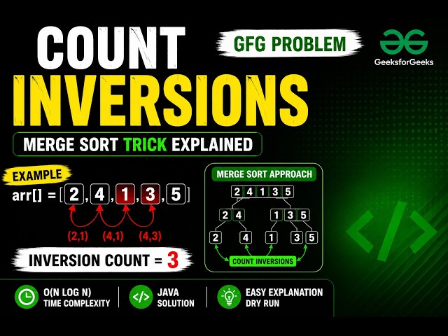 Count Inversions | Merge Sort Trick Explained | GFG Solution | Java